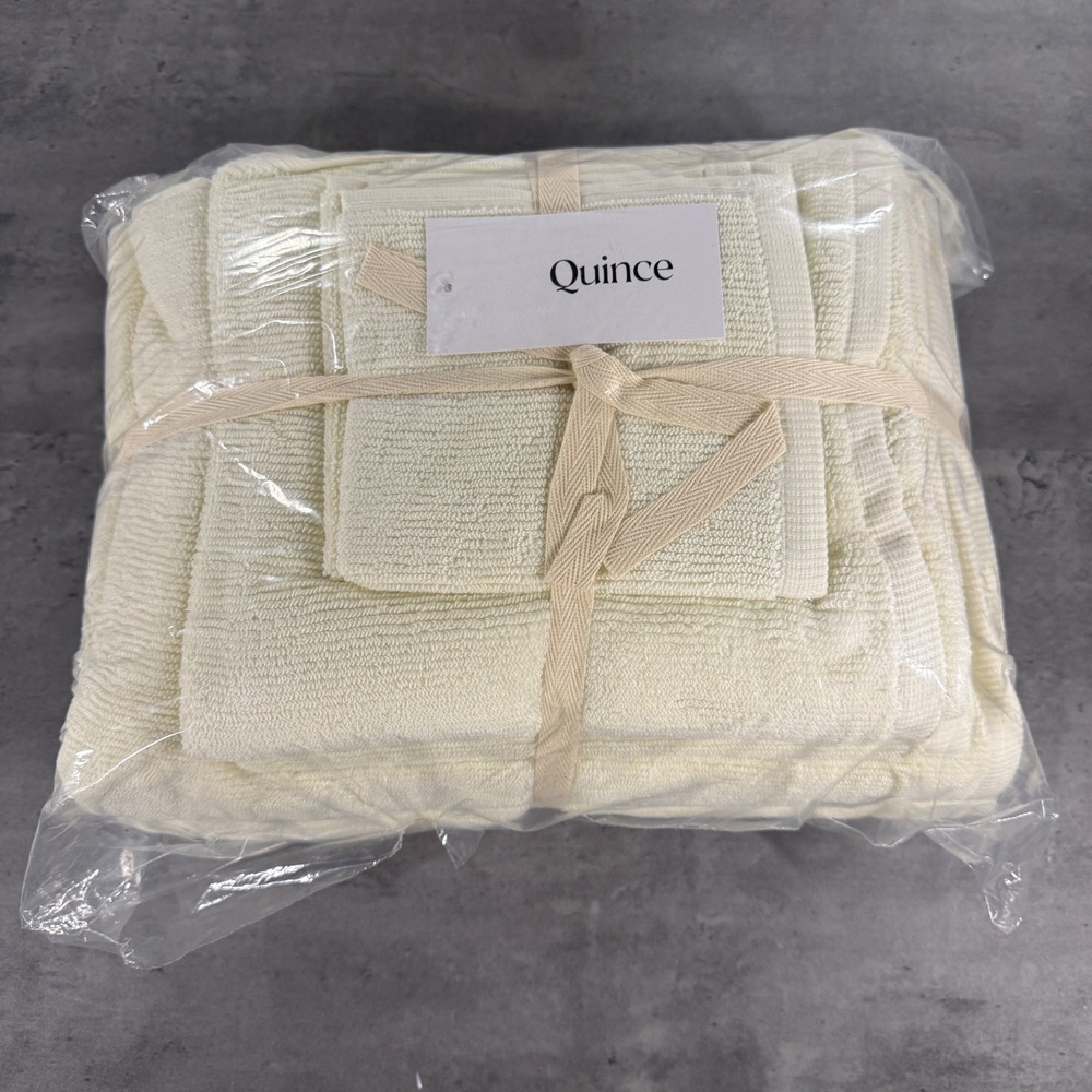 Quince Towel Bundle Unisex OS Turkish Ribbed Quick Dry Ivory Cream Beige NEW